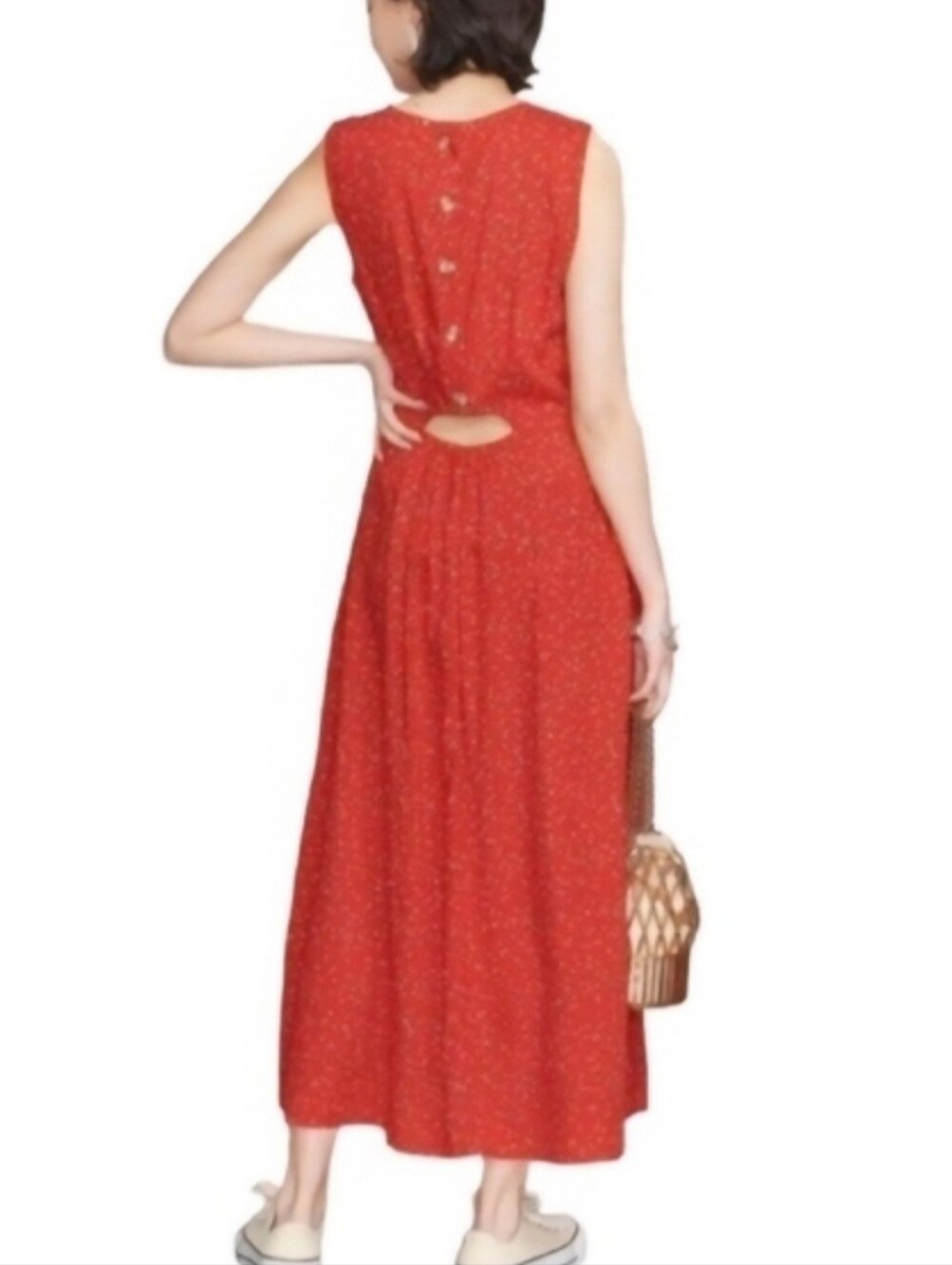 BEACHLUNCHLOUNGE Red Midi Dress White Star Print Cut-out Back Midi - Size M -